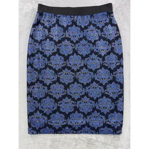 Whimsigoth Blue Black Midi Damask Coachella Pencil Skirt Medium Comfort Stretch thumbnail 3