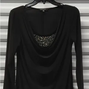 Marina Dress Womens 10 Black Silver Beaded Jersey Long Sleeve Wedding Party thumbnail 5