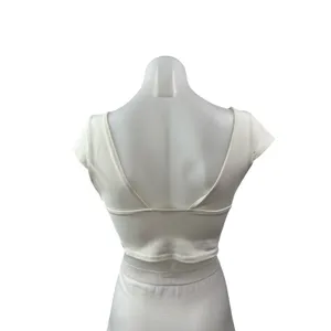 Free People Intimately Ivory Cap Sleeve Deep V Neck Open Back Y2k Crop Top Sz S thumbnail 4