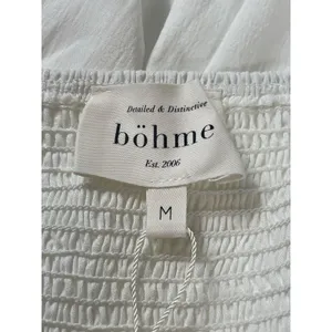 Bohme White Cottagecore Puff Sleeve Dress M Smocked Babydoll NWT Tiered thumbnail 7