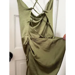 Club L London Olive Green Satin Cowl Neck Ruched Asymmetrical Midi Dress size 10 thumbnail 6