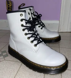 Dr. Martens Zavala White Leather Combat Boots Women Size 37 EU 6.5 US Grunge thumbnail 1