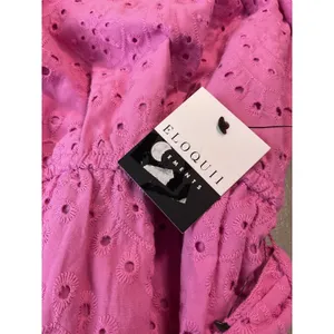 ELOQUII Elements Pink Eyelet Lace Tiered Midi Dress ‎ Belted Size 16 thumbnail 10