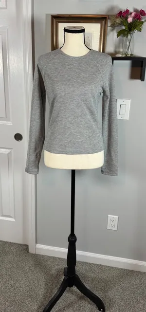 Edikted Basic Gray Melange Ribbed Thermal Raglan Long Sleeve Top thumbnail 1