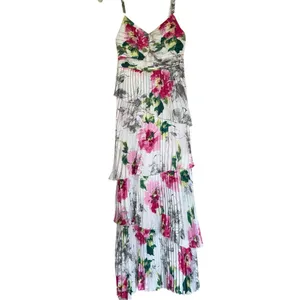 NWT Abercrombie & Fitch A&F Giselle Pleated Tiered Maxi Dress Satin White Floral thumbnail 7