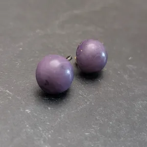 Vintage Clip On Earrings 5/8" Domed Circle Muted Marbled Purple Retro thumbnail 3