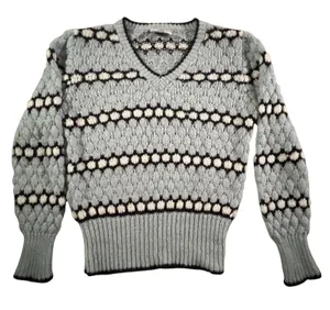 Western Connection‎ Sweater Womens Medium Blue Vintage 80s Popcorn Knit V-Neck thumbnail 1