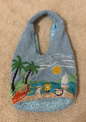 Marshall’s Blue Beaded Beach Scene Bag thumbnail 1