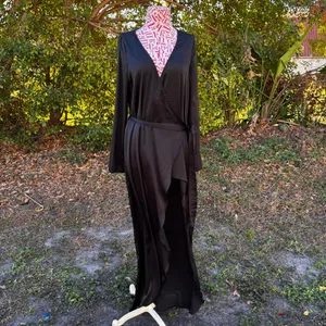 For Love & Lemons X‎ Jaime King La Lydia Wrap Dress Black Satin High Slit Size S thumbnail 4