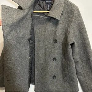 American Eagle Womens Pea Coat Wool Double Breasted Grey Size L thumbnail 3