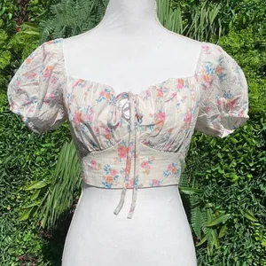 Altar'd State 100% Cotton Floral Crop Blouse Tie back detail Size Small thumbnail 1