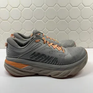 Hoka One One Bondi 7 Running Shoes Women 9 Grey Orange Cushioned 1110519 HMSH thumbnail 4