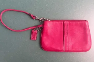 Coach Coral Red Leather 6”x4” wristlet thumbnail 1