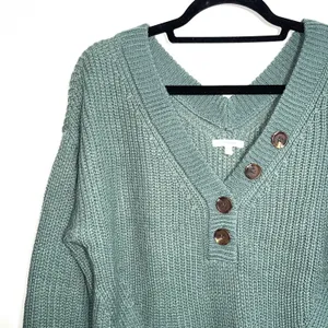 Maurices Teal Green Button V-neck Knit Henley Sweater thumbnail 3