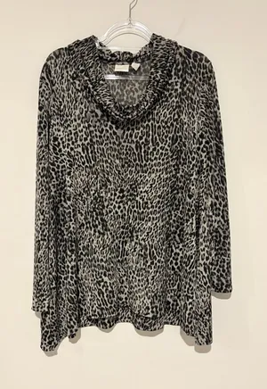 Chicos cowl neck stretch knit animal print long sleeve top grey size‎ 1 thumbnail 1