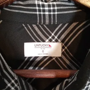 UNTUCKit Tessa Black N White Plaid Wrap Shirt Dress Viscose Office Womens 6 thumbnail 2