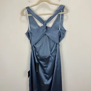 Lulus Purely Elegant Slate Blue Satin Twist Back Maxi Dress Long Formal XL NWT thumbnail 9