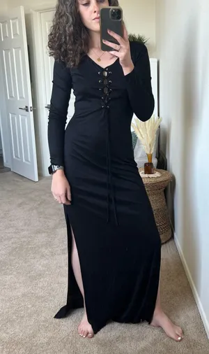 L’agence Black Lace Up Long Sleeve Maxi Dress thumbnail 1