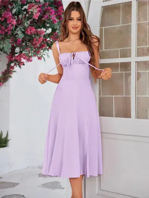 $69 NWOT Marthea Ruched Bust Split Thigh Cami Dress - Lilac L thumbnail 3