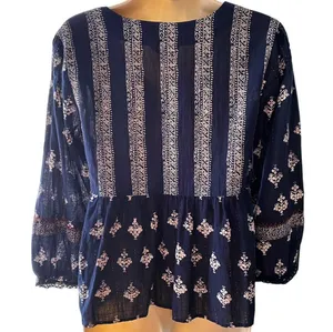 LUCKY BRAND Blue Boho Bandana Bohemian Pullover Blouse ~ Women's SMALL thumbnail 5