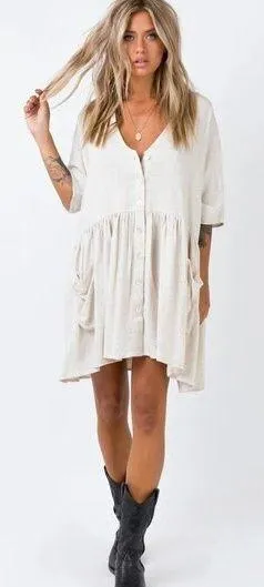 Princess Polly The Sandy Mini Oversized Dress Natural Lower Impact Size S/M thumbnail 1