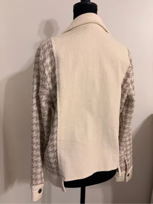 Mystree Corduroy Jacket S Cream Herringbone Mixed Media Utility Shacket fall thumbnail 7