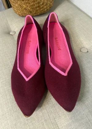 Rothy's Merino Wool Burgundy the pointe size 9 Pointed Knit Flats with Pink Trim thumbnail 1