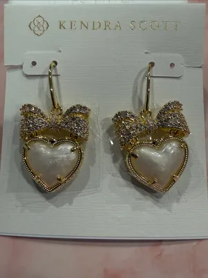 Kendra Scott | Gold Plated Heart, Pearl & Crystal Bow Drop Earrings thumbnail 3