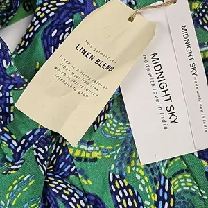 Midnight Sky -175‎ Blue Green Floral Linen Blend Tie Waist Wide Leg Pants Size S thumbnail 3