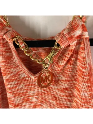 Michael Kors Womens Orange Chain Strap Tank Top L Knit Marled Logo Charm thumbnail 3