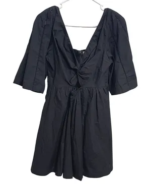NWT Abercrombie Black Poplin Twist‎ Mini Dress Puff Sleeve Cottagecore Size M thumbnail 1