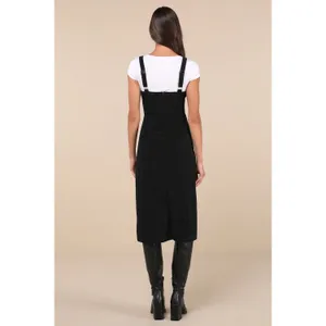 NWT Lulus Certainly the Sweetest Black Corduroy Button-Front Midi Dress Size S thumbnail 3
