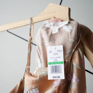 Pink Rose Floral Midi Dress Slit Side Open Tie Bow Back Spaghetti Strap Spring L thumbnail 5