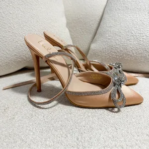 Lulus Lullie Rose Gold Satin Rhinestone Ankle Strap Pointed-Toe Pumps sz 8 thumbnail 6