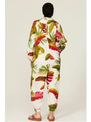Farm Rio Spring Forest Tropical Vacation Linen Blend Jumpsuit thumbnail 10