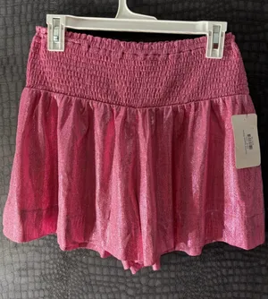 Vogue Society Women’s Pink Sequin High Rise Elastic Pull-On Lined Shorts S thumbnail 1