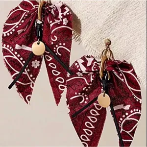 Free People Ariana Ost Red Gold Bandana Western Boho Earrings thumbnail 1