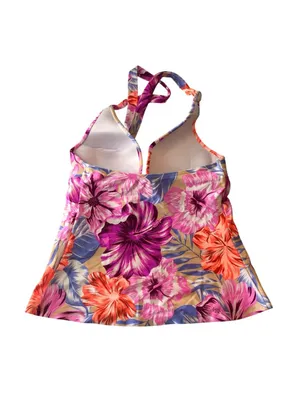 Salt + Cove Hot Hibiscus Halterkini Tankini Swim Top Floral Pink Orange S thumbnail 5