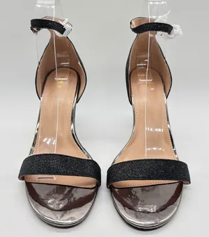 NEW Allegra K Heels Womens 8 Black Glitter Ankle Strap Stiletto Evening‎ Party thumbnail 1