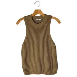 CLOSED Sweater Women XS Tan Nutmeg Cotton Ribbed Knit Sleeveless Top‎ Preppy thumbnail 2