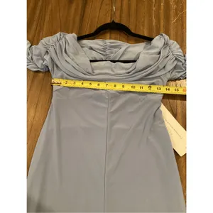 Club L London COUNT DOWN Powder Blue Maternity Ruched Mesh Bardot Jumpsuit 6 NWT thumbnail 6