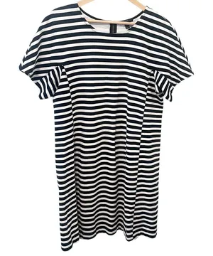 J. Crew Women’s Black and White Striped Short Sleeve Cotton T-Shirt Dress Large‎ thumbnail 1
