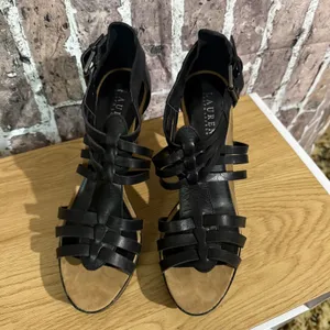 Lauren Ralph Lauren Safia Strappy Platform Sandals Women 10B Black Leather Dress thumbnail 3