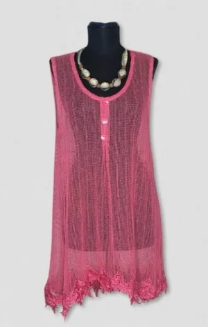 Simply Noelle Beach Cover Up Sheer Mesh Embroidered Appliqué Hot Pink Sz M thumbnail 2