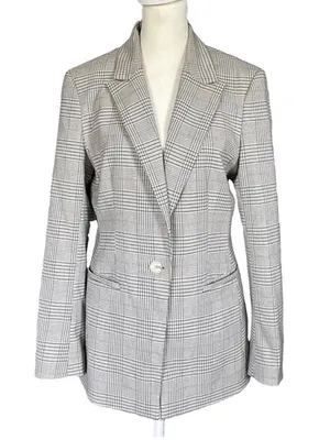 H&M Glen Plaid Single Button Notch Lapel Suit Jacket Lined Blazer Size Small thumbnail 1