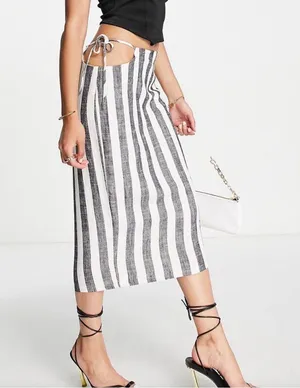 Lioness Fazio Linen Striped Midi Skirt thumbnail 1