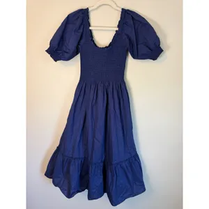Hill House Nap Dress Navy Blue Smocked Short Puff Sleeve XXS EUC thumbnail 3