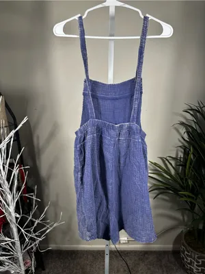 Zenana X42. Blue Textured Cotton Overalls Jumpsuit thumbnail 3