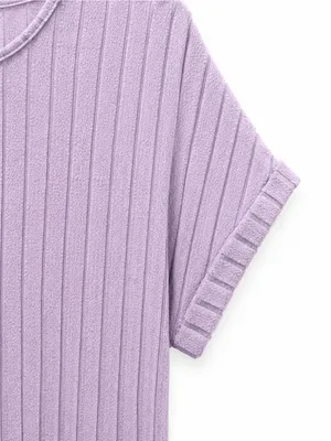 SHEIN Ribbed Short Sleeve Lavender Top thumbnail 3