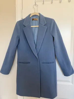 Women’s Light Blue Tailored Long Lightweight Coat with Pockets Minimalist Size S thumbnail 2